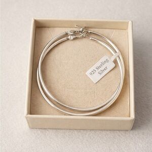 925 Sterling Silver Hoop Earrings 60 mm Snap on Lightweight